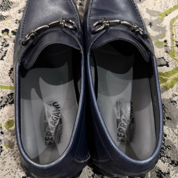 Salvatore Ferragamo Dark Blue Leather Loafers